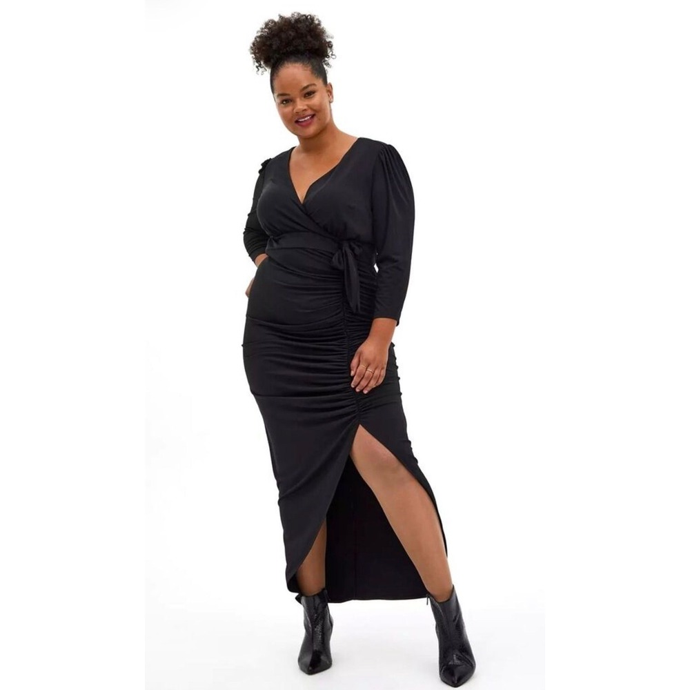 Torrid Ruched jersey maxi dress 22 black cocktail Holiday party Elegant